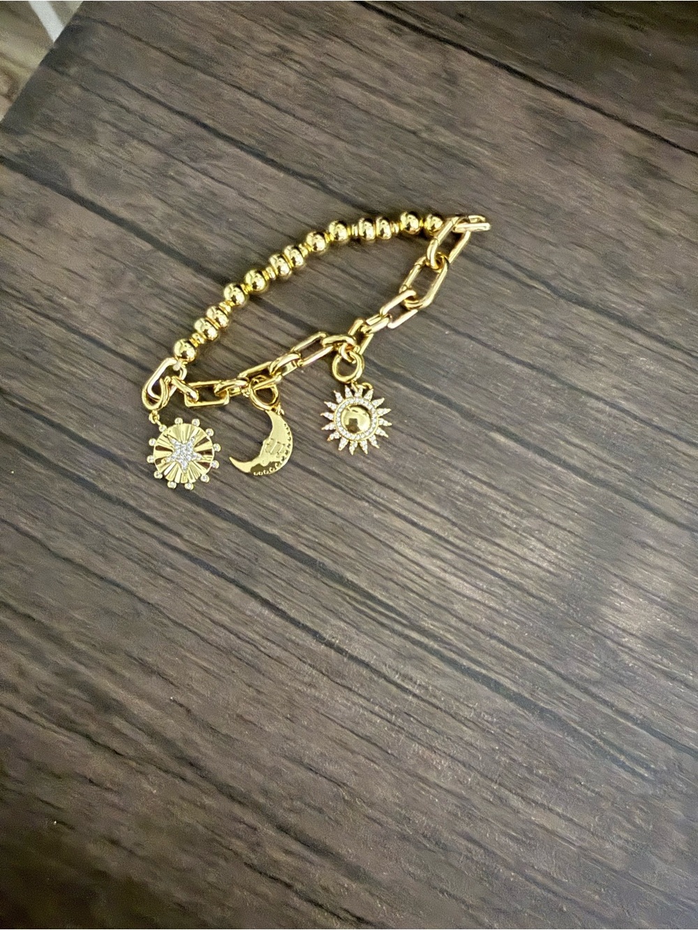 Gold Sun & Moon Charm Bracelet – Women’s Celestial Chain Bracelet